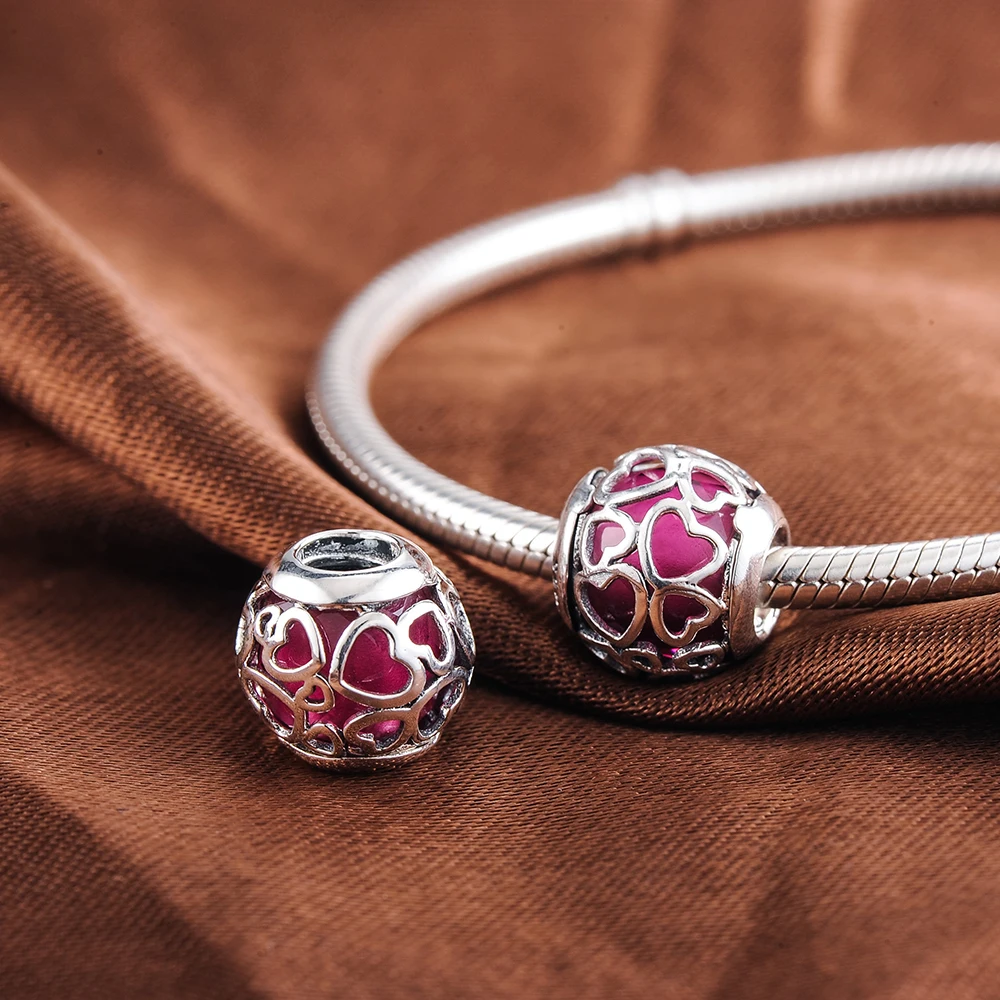 Beagloer 925 пробы серебро любви сердце Шарм Cerise хрустальные подвески подходят