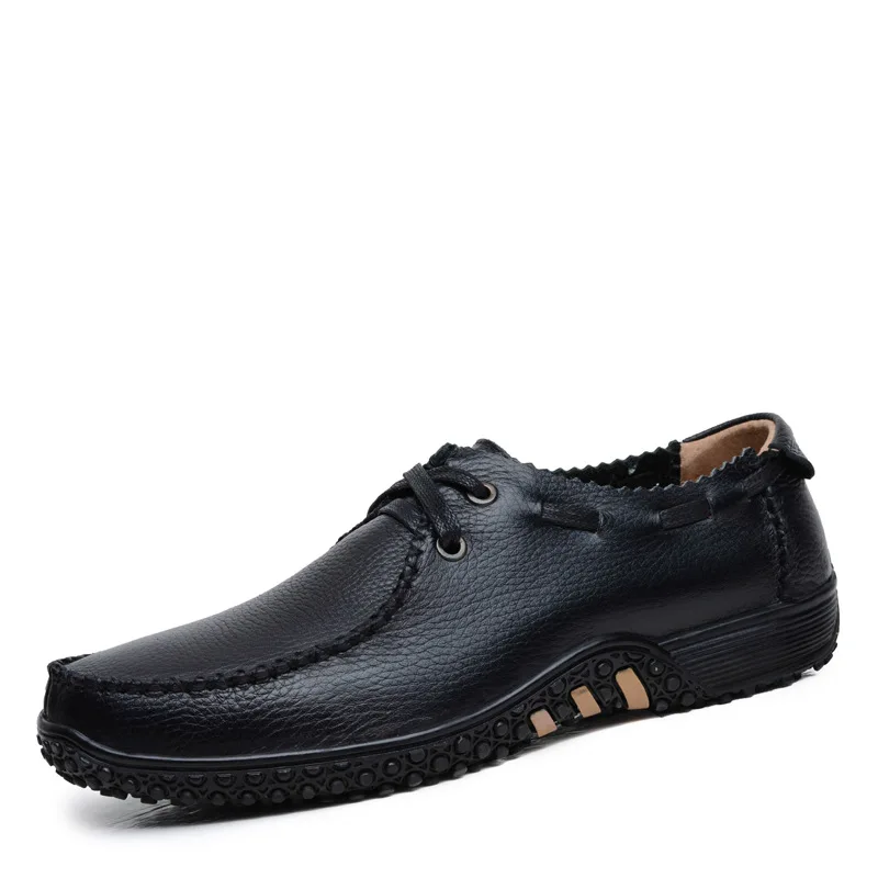 black men shoes Merkmak/повседневная мужская обувь из натуральной кожи; модная дышащая обувь для вождения в деловом стиле; мужская обувь на плоской подошве размера плюс 37-47; Прямая поставка - Цвет: black men shoes
