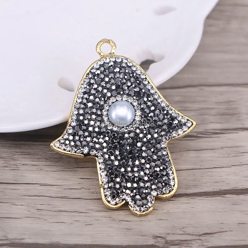 6 шт. золото Цвет Boho Хамса Фатима рука кулон Талисманы модные женские туфли Pave CZ Бусы из жемчуга ладонь Шарм Подвеска Талисманы