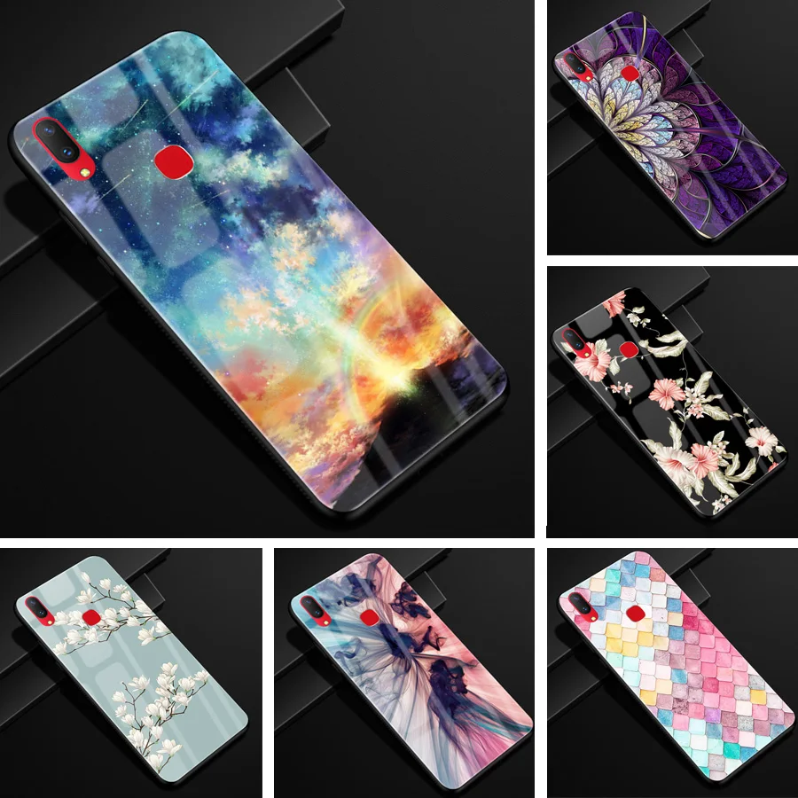 Чехол для Vivo Y91, Y95, закаленное стекло, чехол с рисунком, черный, TPU, бампер, чехол для Vivo Y95, Vivo Y91, чехол для телефона, стекло, Y 91