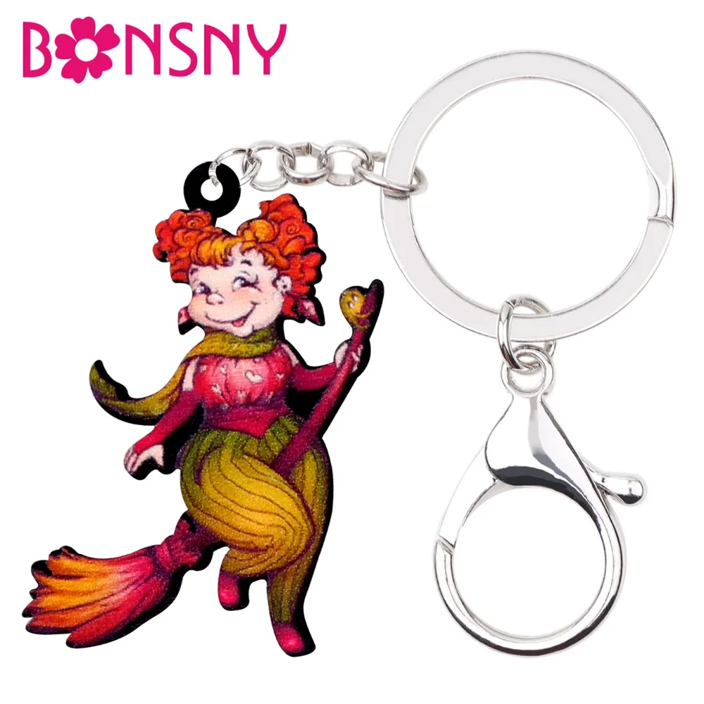 Bonsny Хэллоуин счастливая ведьма бромпад брелок кольцо мультфильм ювелирные