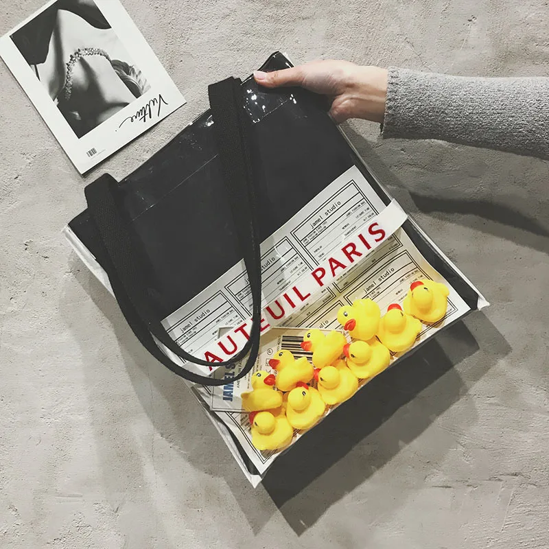 Black-duck Модная Холщовая Сумка, женская сумка через плечо, новинка, большая посылка ins, ультратонкая, маленькая, желтая утка, шикарная, прозрачная сумка - Цвет: Black-duck