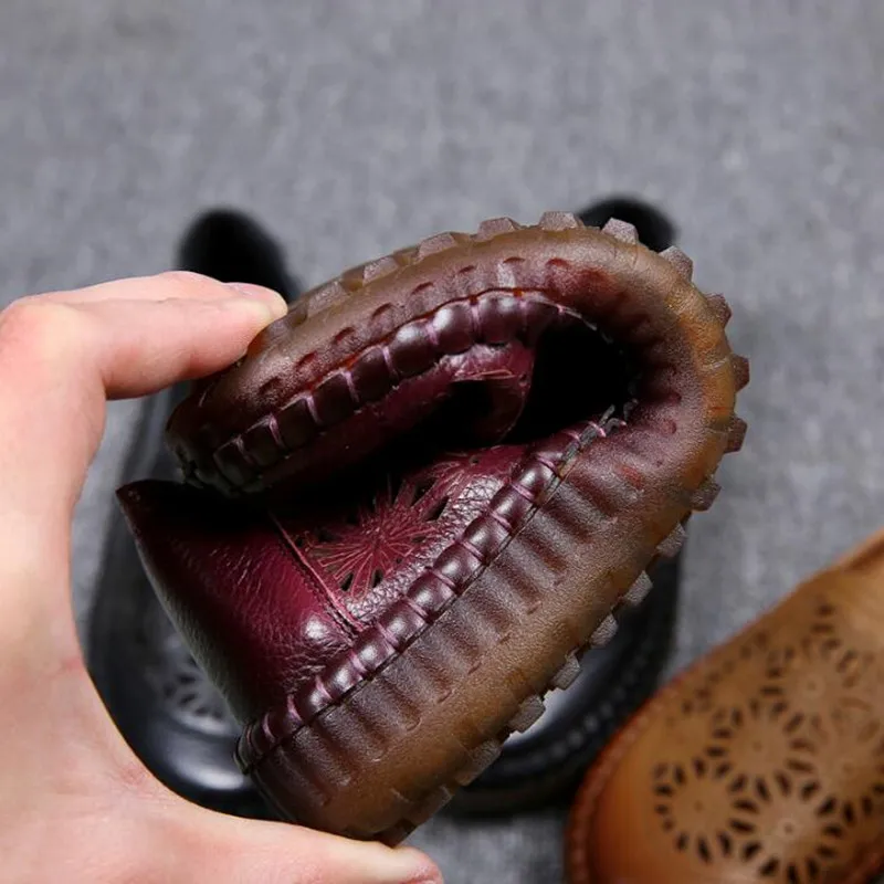 Женские сандалии из натуральной кожи с тиснением повседневные для вождения 2019 |