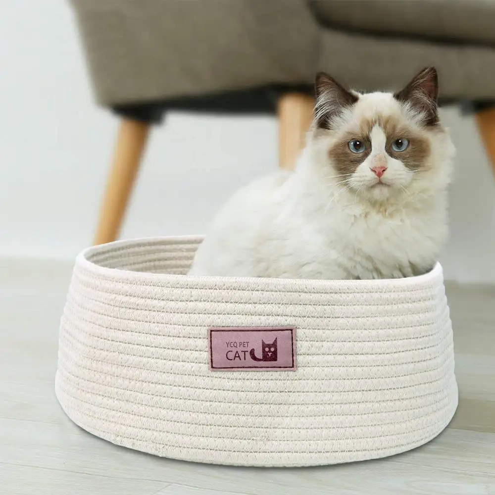 Круглая кошка кровать корзина гнездо хлопок веревка сплетенная теплая Pet