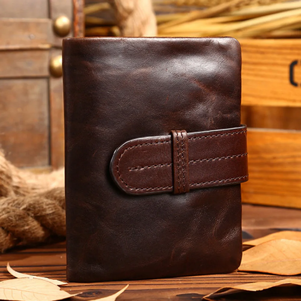 

2016Top Quality Crazy Horse Cowhide Genuine Leather Men Money Purse ID Credit Card Case Bag Pocket Holder Bifold Short Wallet