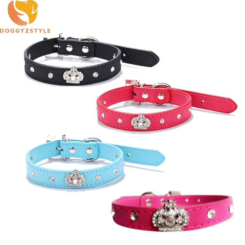 Bling Хрустальная корона собака воротник мягкий бархат кожа регулируемый ремешок