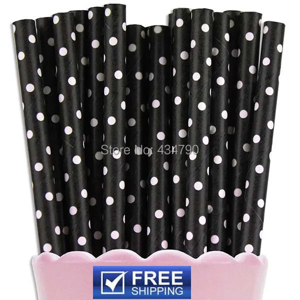

200pcs Halloween Black Paper Straws with Swiss Dot,Wedding, Birthday, Graduation Cake Pop Sticks,Party Supplies Decorations