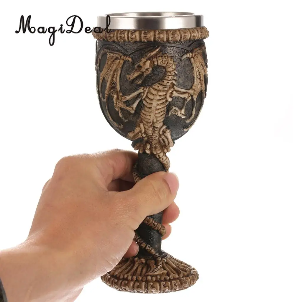 MagiDeal Practical Gothic Double Wall Resin Stainless Steel Dragon Wine Goblet Steampunk Collectible Decorative Craft Gift Cup | Дом и сад