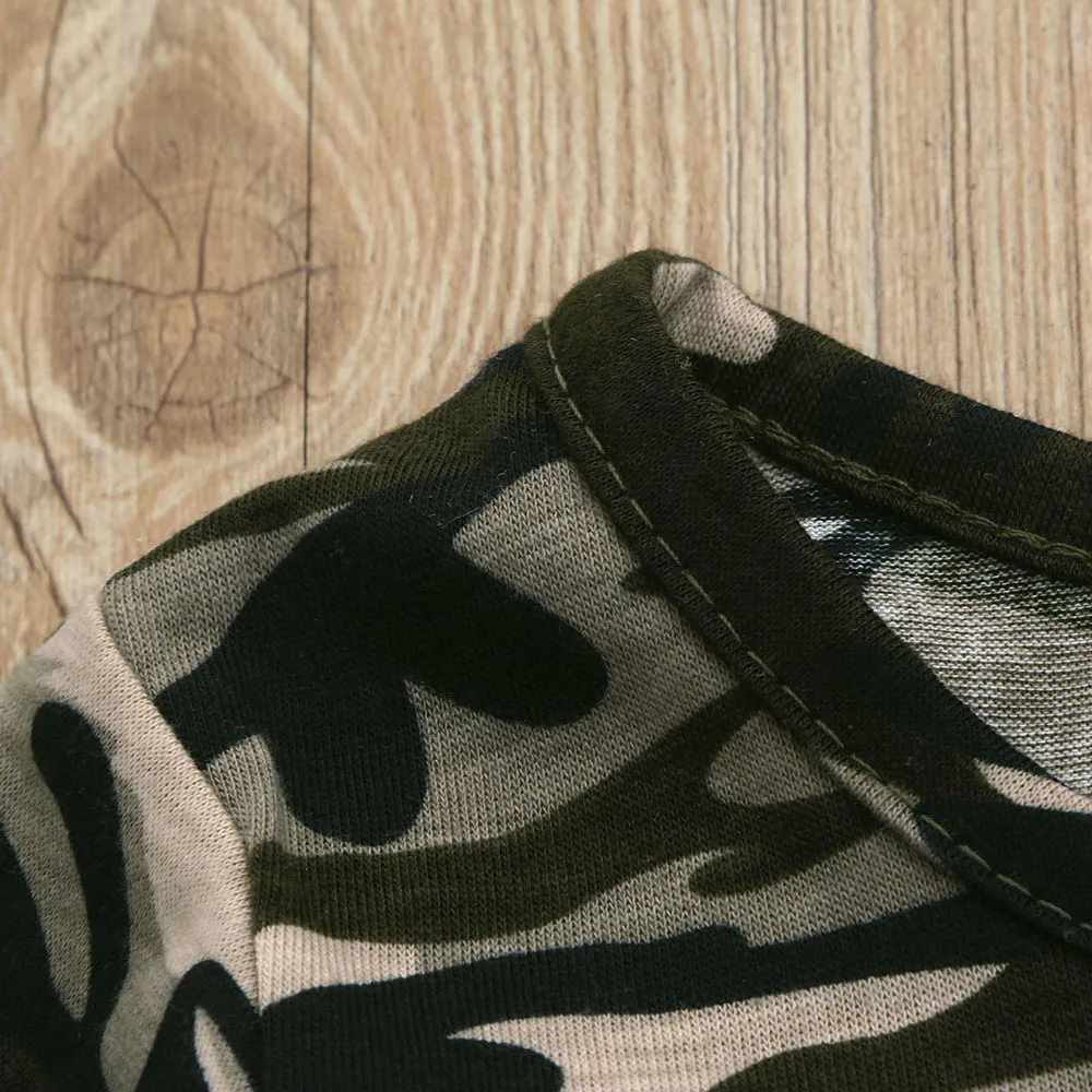 Детская одежда для малышей камуфляжная Футболка Топ + шорты Костюмы Одежда