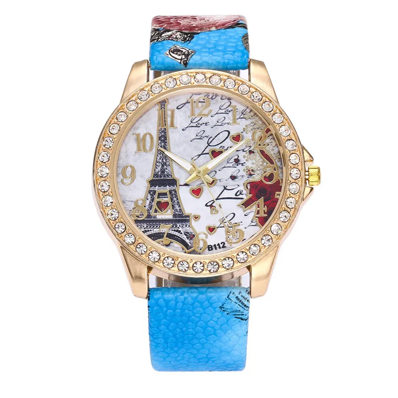 Лидер продаж уникальные Для женщин часы Париж Эйфелева башня Искусственная кожа