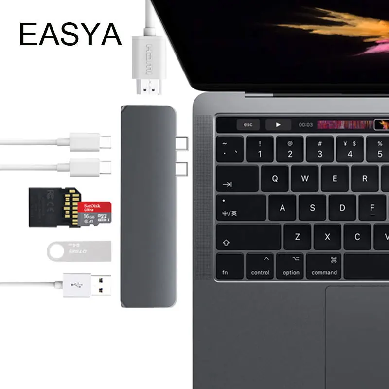 EASYA два порта USB C концентратор к HDMI с устройство для чтения карт SD TF концентратор 3,0 PD мощность Тип C концентратор док-станция для MacBook Pro/Air USB-C