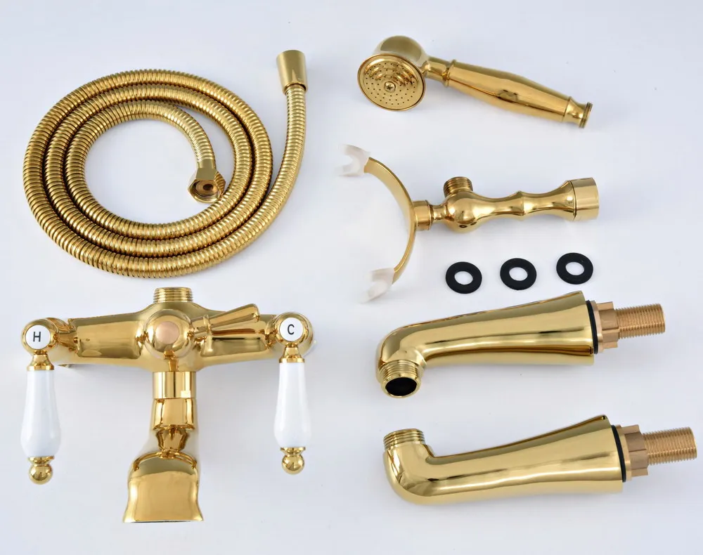 Роскошный латунный Смеситель для ванной комнаты золотистого цвета с двумя