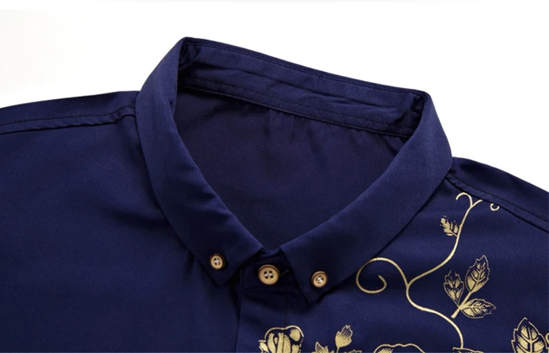 Мужская приталенная рубашка рисунок Золотая Роза летняя новая повседневная