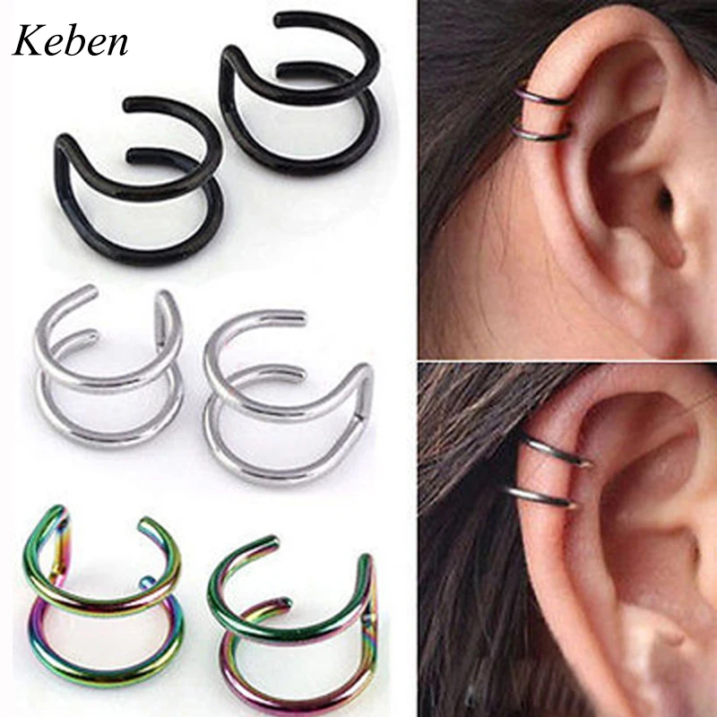 1PCS Clip On Wrap Earring Tragus Stainless Steel 2 Rings Ear Cuff nose ring Fake Piercing Body Jewelry Dilataciones Falsas | Украшения и