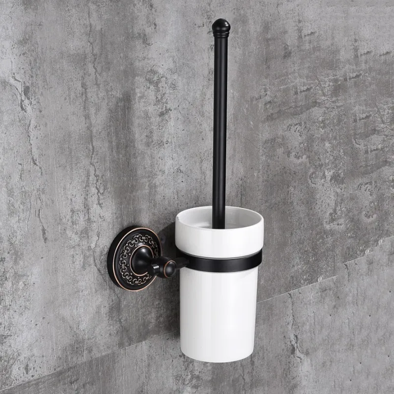 Toilet brush Набор оборудования для ванной комнаты, современный круглый стиль, мыльница, крючок для халата, Черный Матовый держатель для полотенец, держатель для бумаги, набор аксессуаров для ванной, SY111-R - Цвет: Toilet brush