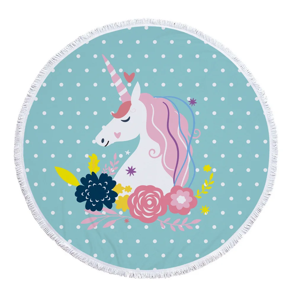Серия Dream Unicorn, круглое пляжное полотенце розового цвета с большими кругами и кисточками, банное полотенце из микрофибры, летний Коврик для йоги, гобелен, плотная махровая ткань