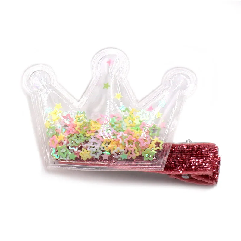 Crown colorful star Новые поступления, детские шпильки геометрической формы, прозрачная оболочка, блестки, ПВХ Шпилька, звезда, сердце, корона, заколки для волос, аксессуары для девочек - Цвет: Crown colorful star