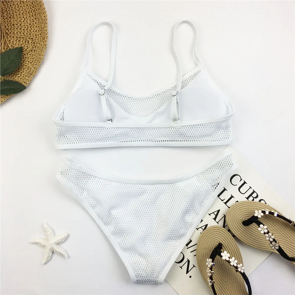 Пикантные сетчатые Одноцветный купальный костюм бикини Для женщин белый
