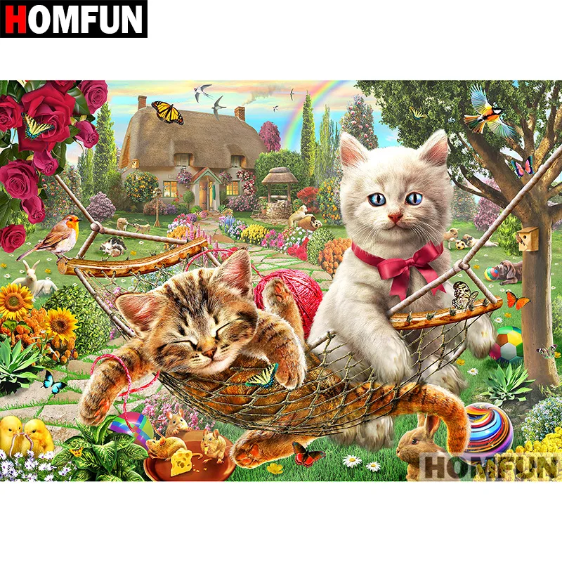 

Алмазная 5D Вышивка HOMFUN «Кот», картина «сделай сам» с полными квадратными/круглыми стразами, вышивка крестиком, домашний декор, подарок, A07166