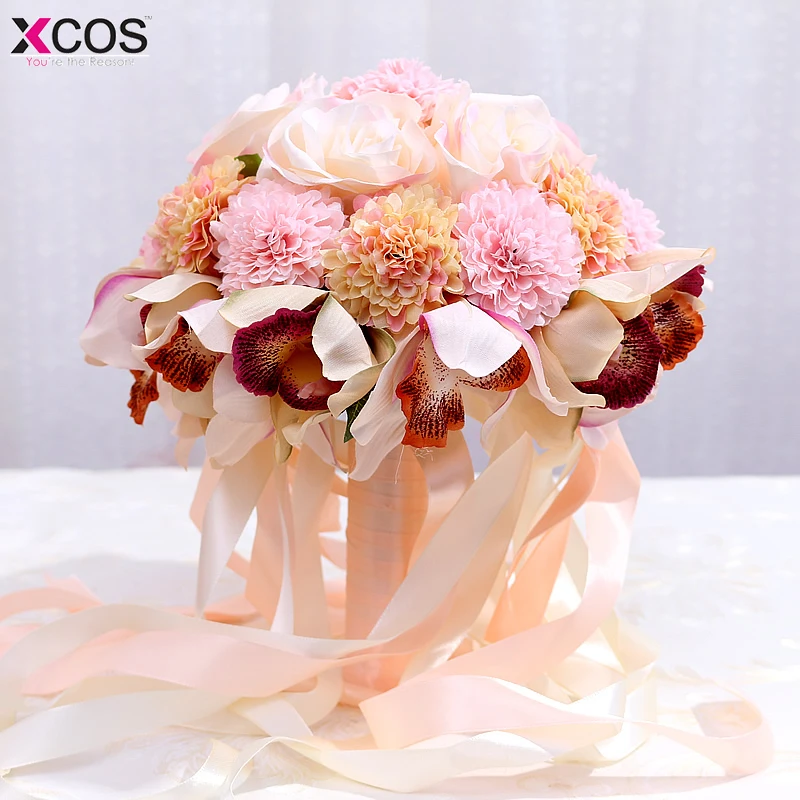 Розовый фиолетовый белый свадебный букет ручной работы искусственный цветок