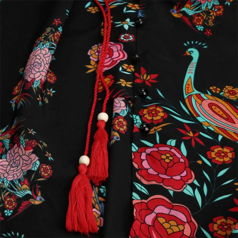 Женское платье из смеси хлопка с V образным вырезом и цветочным принтом|Женские