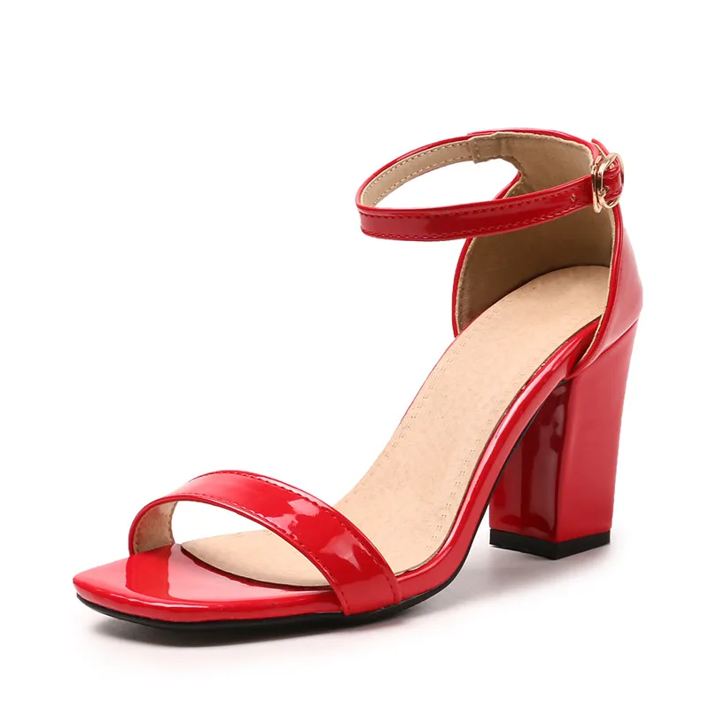red heel-height 5 Ремешок на щиколотке на каблуке женские босоножки Летние женские туфли с открытым носком высокий толстый каблук Сандалии под платье, для вечеринки Большой размер 42, размеры 31, 32, 33, 48 - Цвет: red heel-height 5