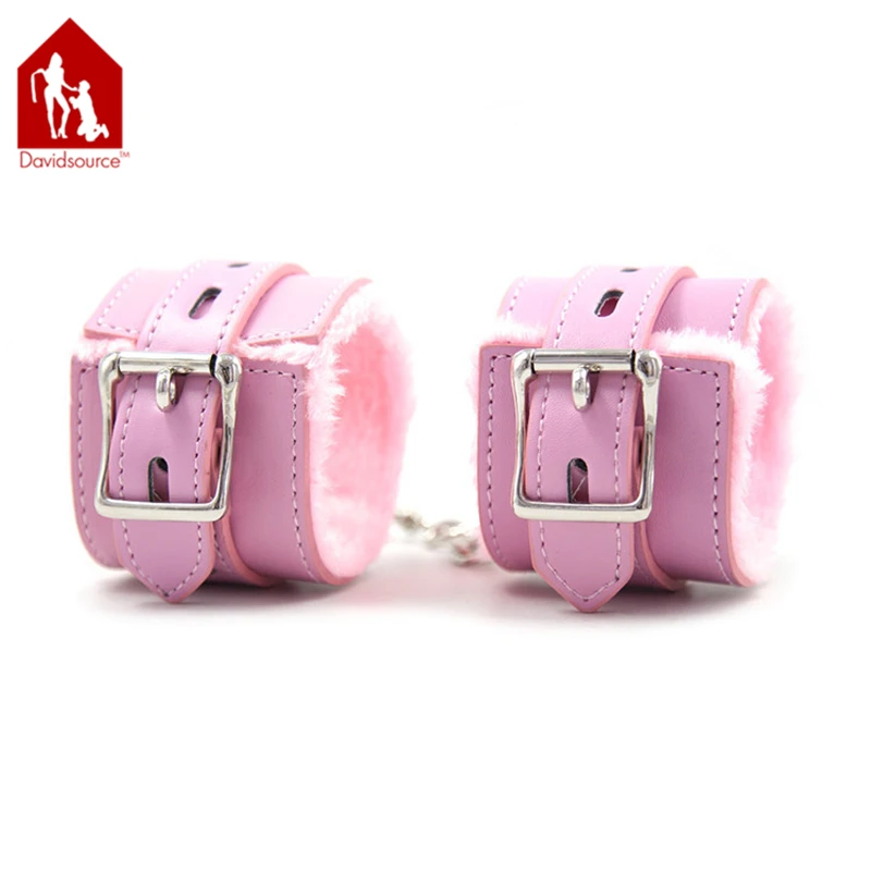 Davidsource Furry Leather Handcuffs With Adjustable Lockable Belt &amp Chain Hook Wrist Cuff Fetish Wear Bondage Sex Toys | Красота и
