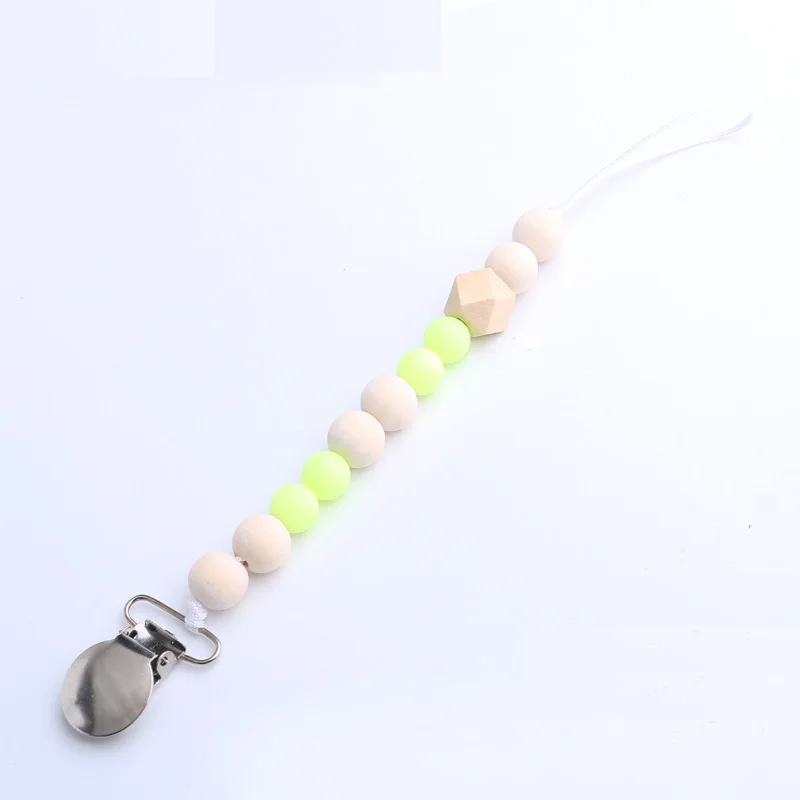 Fluorescent Green XCQGH прищепка для соски металлическая пустышка Клип деревянная Соска с бусами цепь Соска-пустышка держатель для кормления ребенка зажимы - Цвет: Fluorescent Green