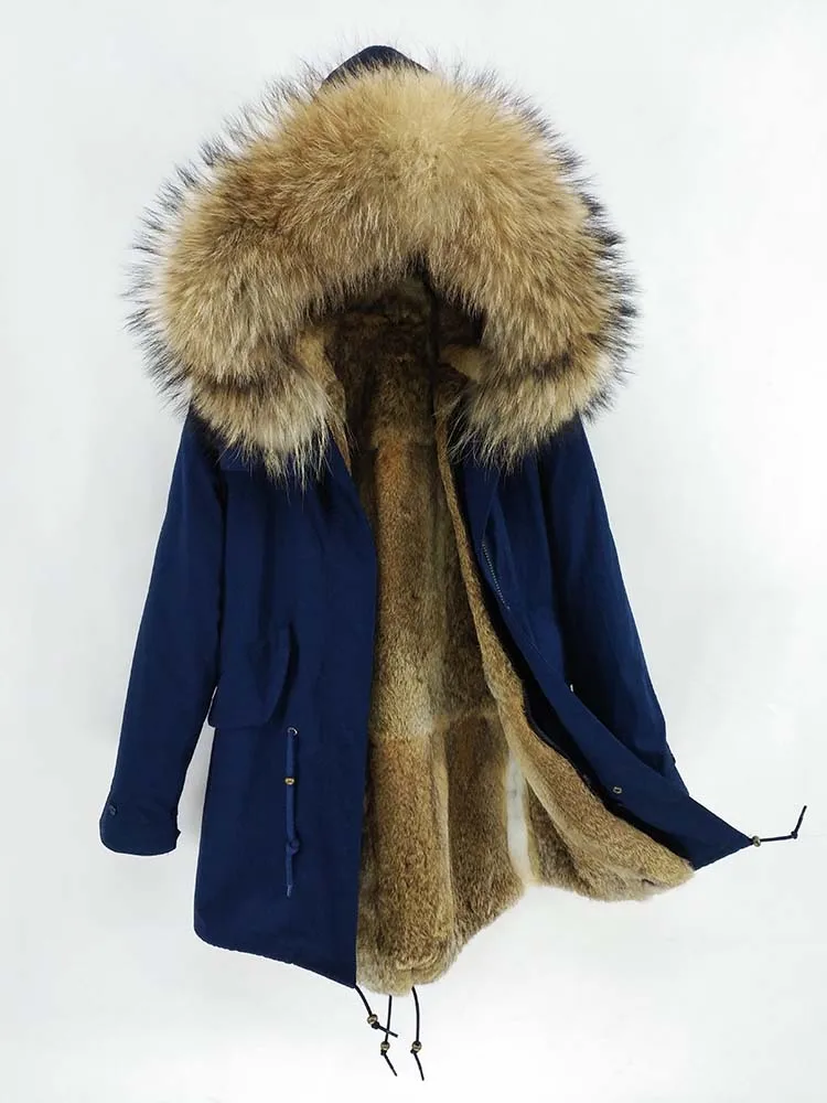raccoon fur collar Непромокаемая парка Зимняя куртка Для женщин Настоящее меховое пальто Натуральный воротник Натуральный Мех кролика Длинная одежда для улицы - Цвет: raccoon fur collar