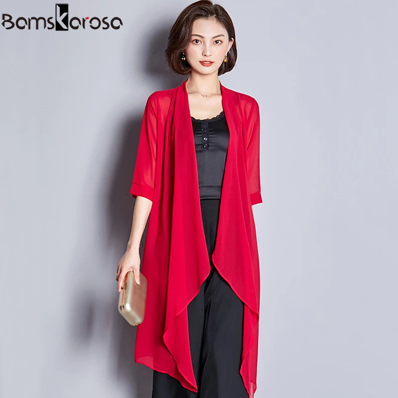 Женский кардиган длинная шифоновая блуза Пляжное кимоно красного цвета на