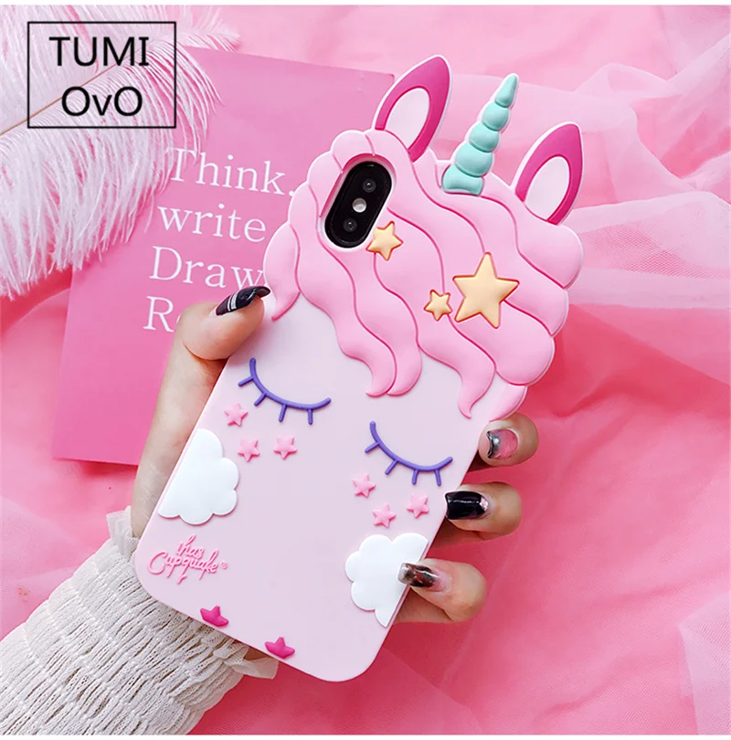 Модный 3D мультяшный Розовый Единорог Мягкий силиконовый чехол для Samsung Galaxy S6 S7 Edge