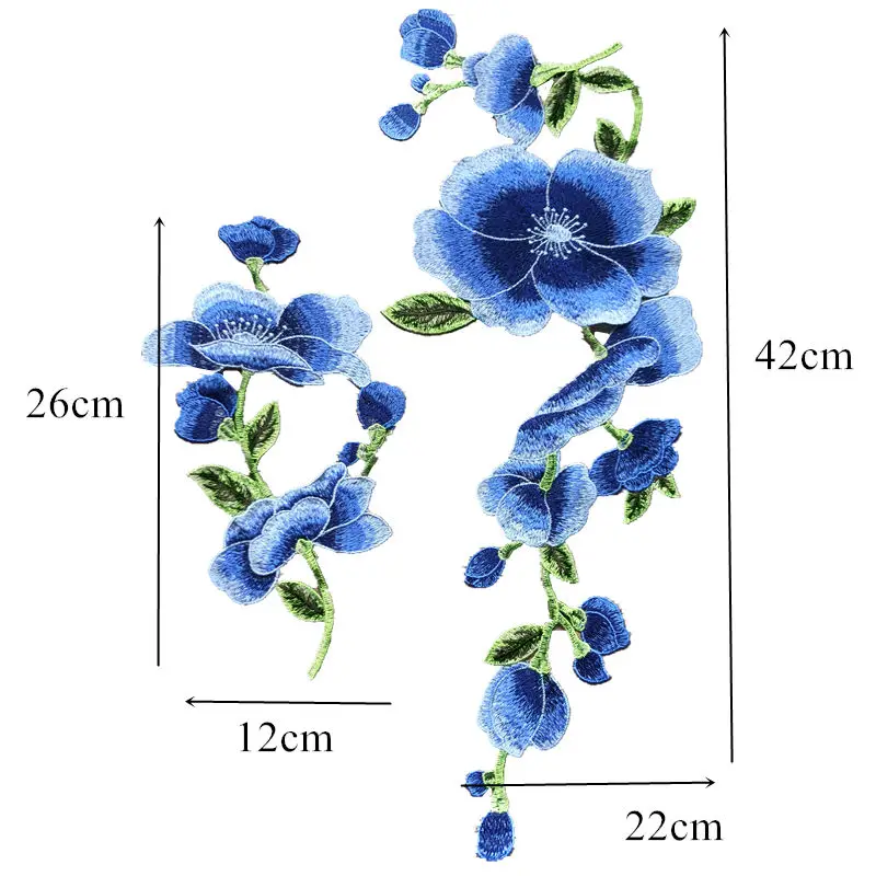 2 шт. вышитые синие цветы планки пион из ткани Свадебная аппликация с лентой края