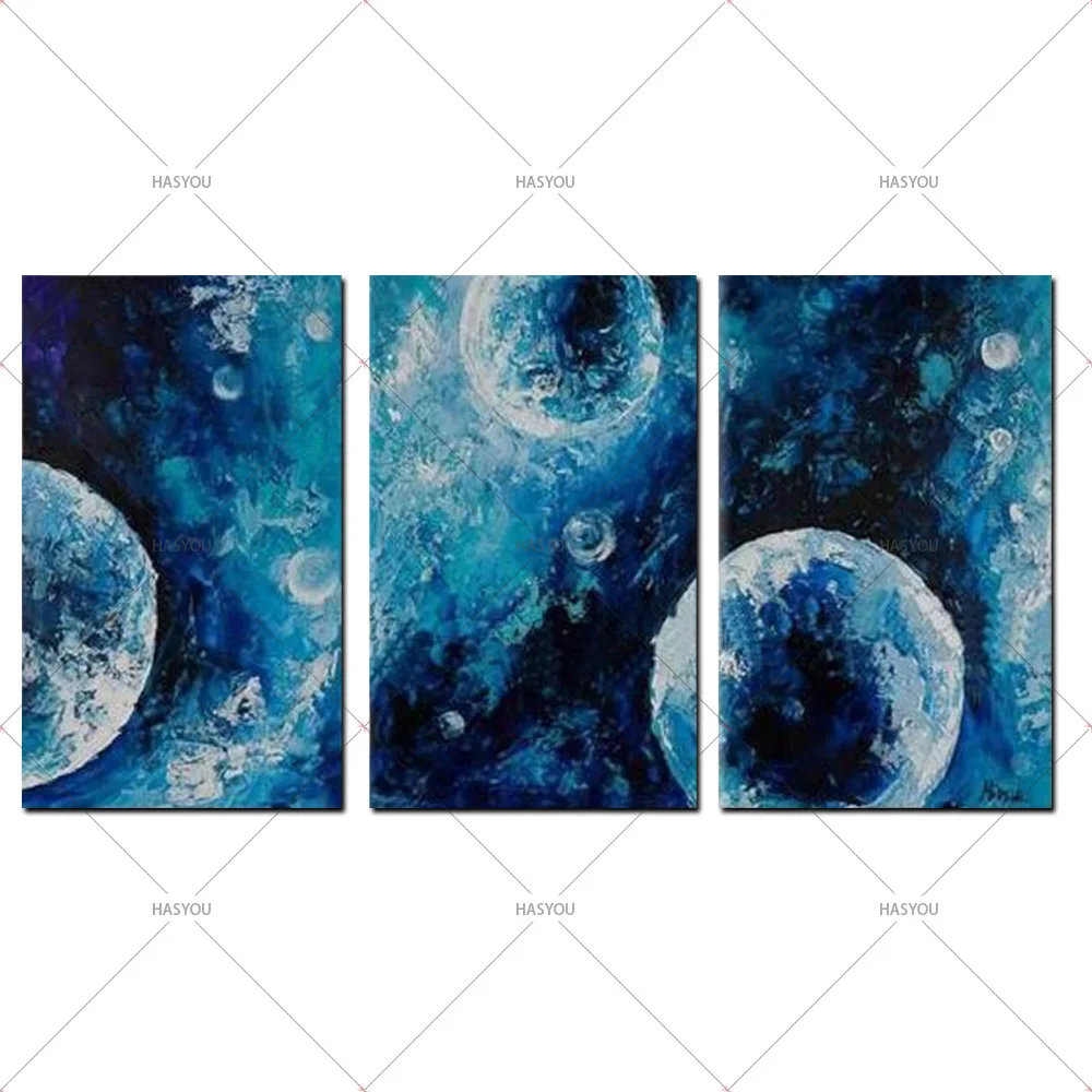 

3 Panels 100%Hand Painted Oil Painting On Canvas Blue Graffiti Earth Paintings Acrylic Modern Home Decor Office Gifts