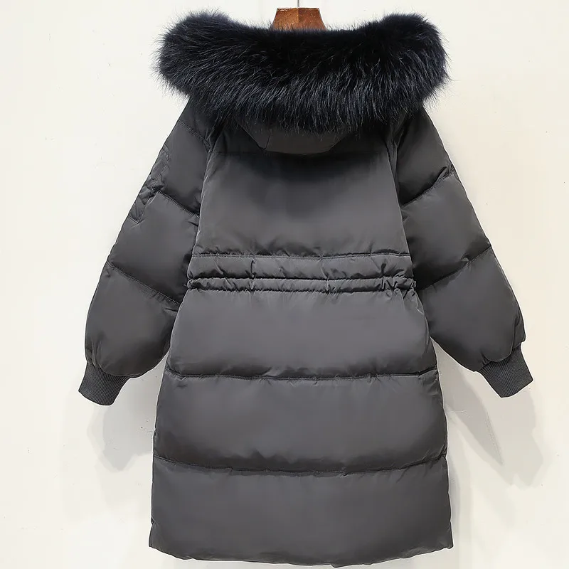 XL-4XL 5XL Женская одежда зимние куртки парка на утином пуху длинные пальто капюшон с натуральным мехом корейские Топы Плюс Размер Пальто утолщенное теплое