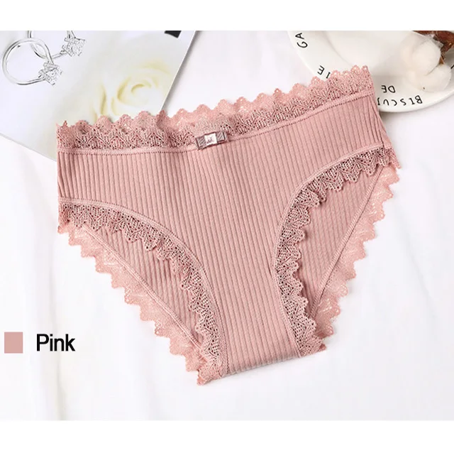 Pink Кружевные сексуальные трусики для девочек модное однотонное мягкое нижнее белье для девочек дышащие Соблазнительные хлопковые трусы для женщин подростковое распродажа белье - Цвет: Pink