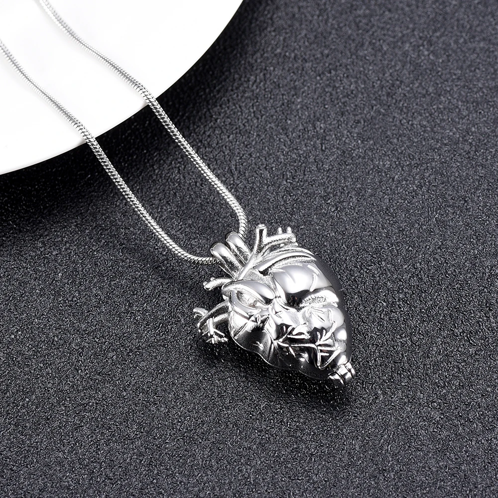 IJD10000 Anatomical Heart Urn Necklace for Ashes Stainless Steel Cremation Organ Pendant Memorial of Loved One | Украшения и