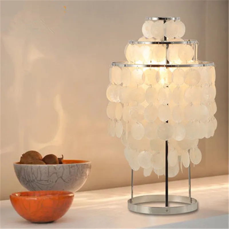 Настольная лампа в стиле модерн Раковины Capiz полированный хром Настольный