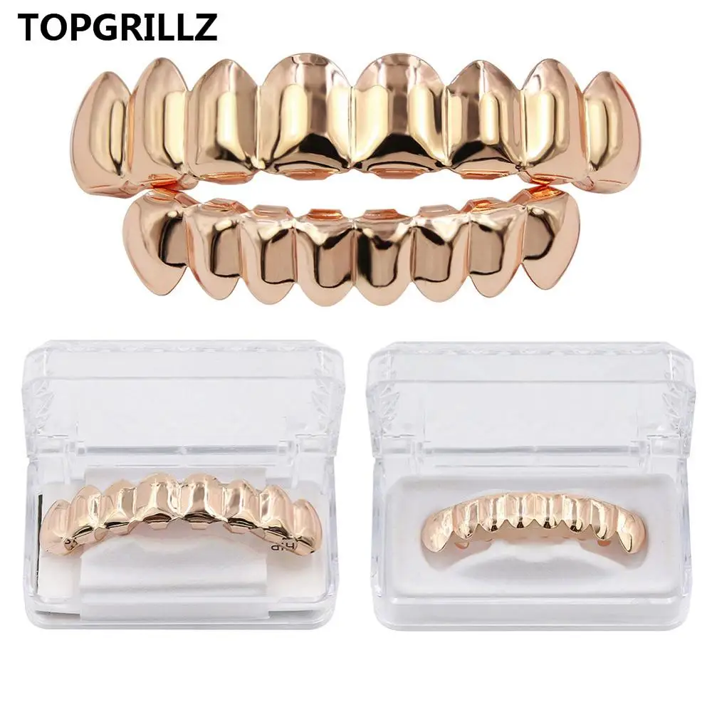 TOPGRILLZ 8/8 в стиле хип-хоп набор зубных решеток золотого и серебряного цвета, ювелирные изделия для тела в стиле панк, косплей, вечерние зубные решетки, подарки - Окраска металла: Покрытие из розового золота