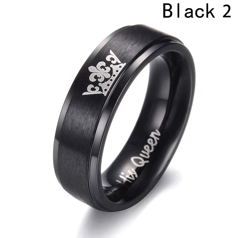 1 pcs Black Queen Пара корон кольцо ее король и его королева ювелирные изделия из нержавеющей стали свадебные кольца для мужчин и женщин простое кольцо для влюбленных - Цвет основного камня: 1 pcs Black Queen