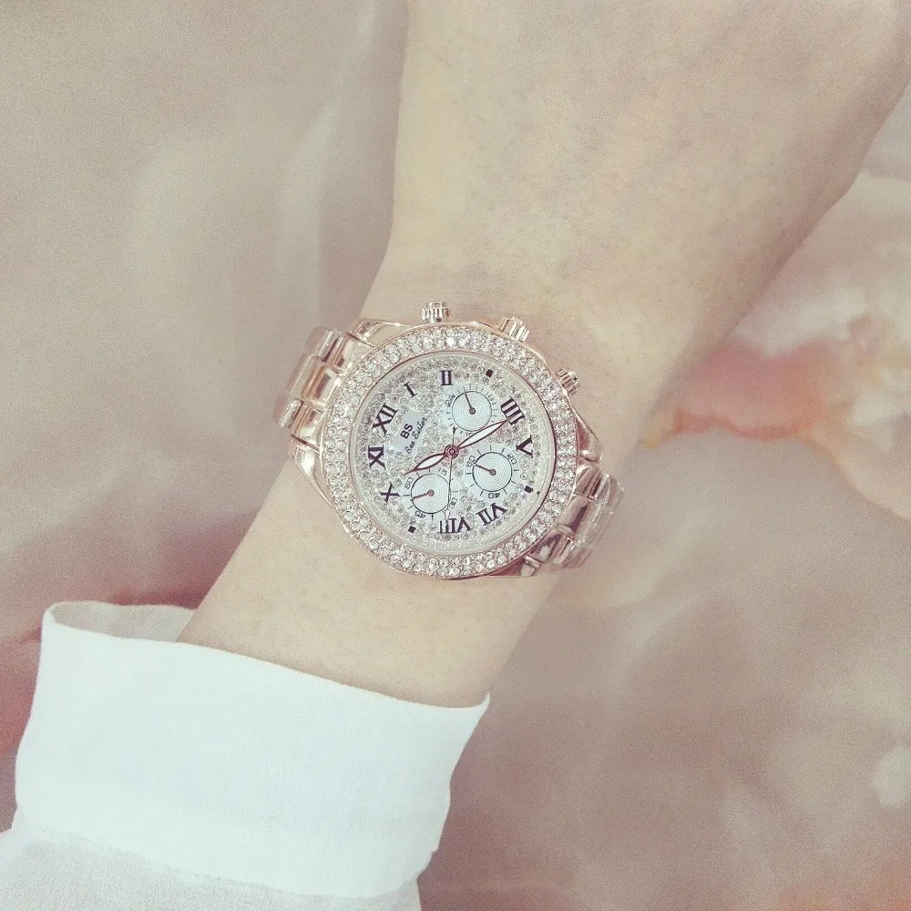 Брендовые Часы для женщин с золотыми стразами имитация 3 глаза наручные женские