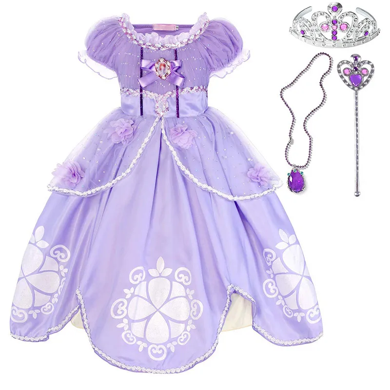 Dress Set-4 Праздничное платье принцессы Софии для девочек; пышные рукава; длина по щиколотку; платье из тюля с блестками; нарядное детское платье для костюмированной вечеринки на день рождения - Цвет: Dress Set-4
