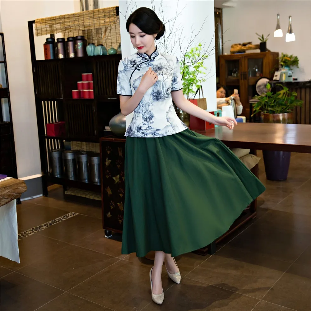 Шанхай история Традиционный китайский топ с коротким рукавом цветочный cheongsam Топ