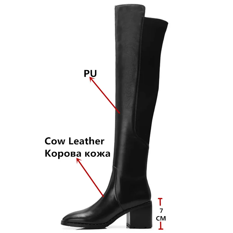 Женские высокие сапоги FEDONAS теплые сапоги-ботфорты с острым носком в стиле