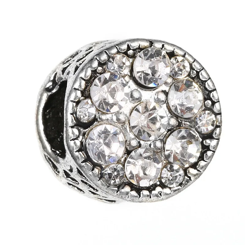 

100pcs/lot 5mm luxury awesome rhinestone big hole beads vintage tibet silver color alloy space beads fit brands bracelet diy