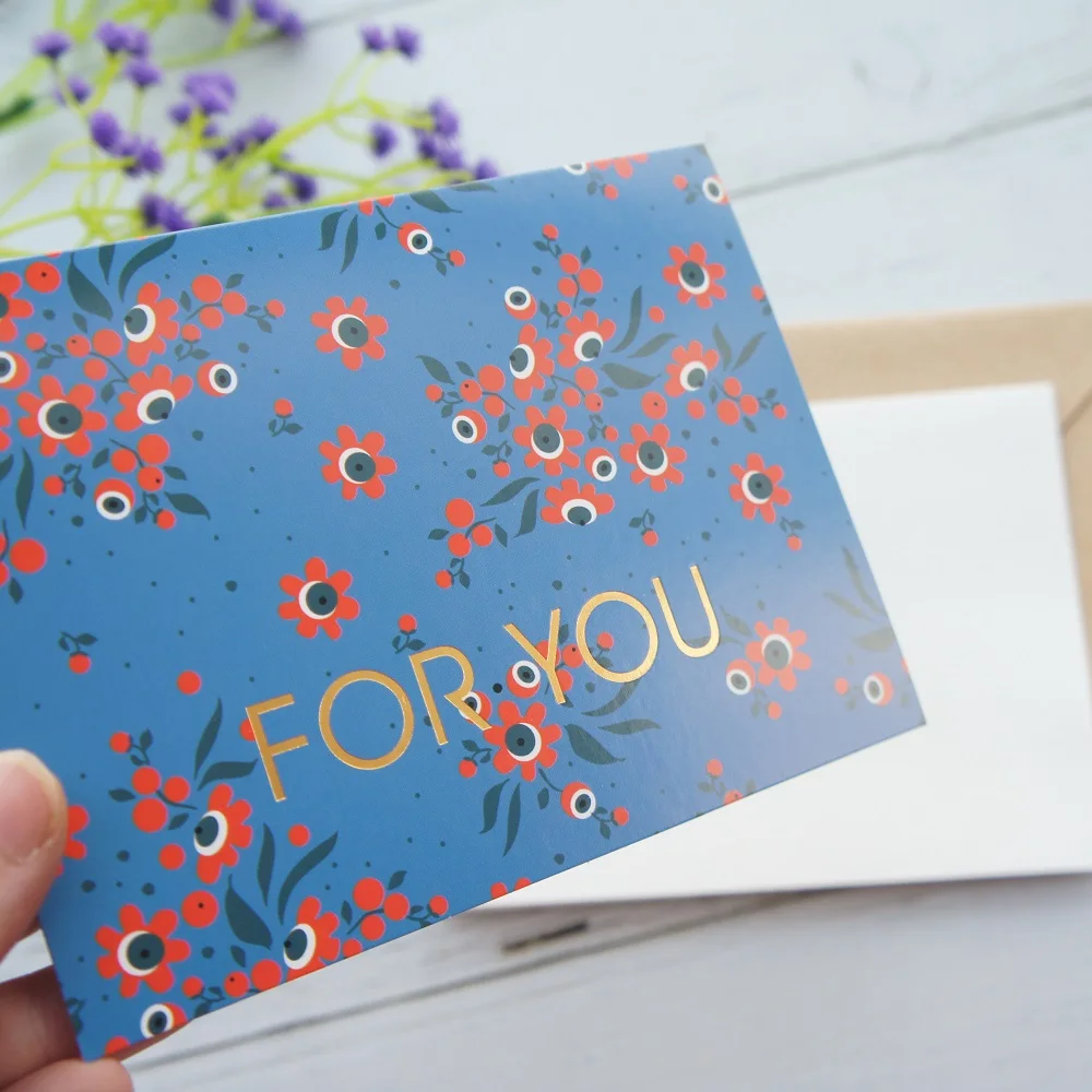 12 комплектов золотые слова тема глубокий Небесно-Голубой цветок для вас открытка