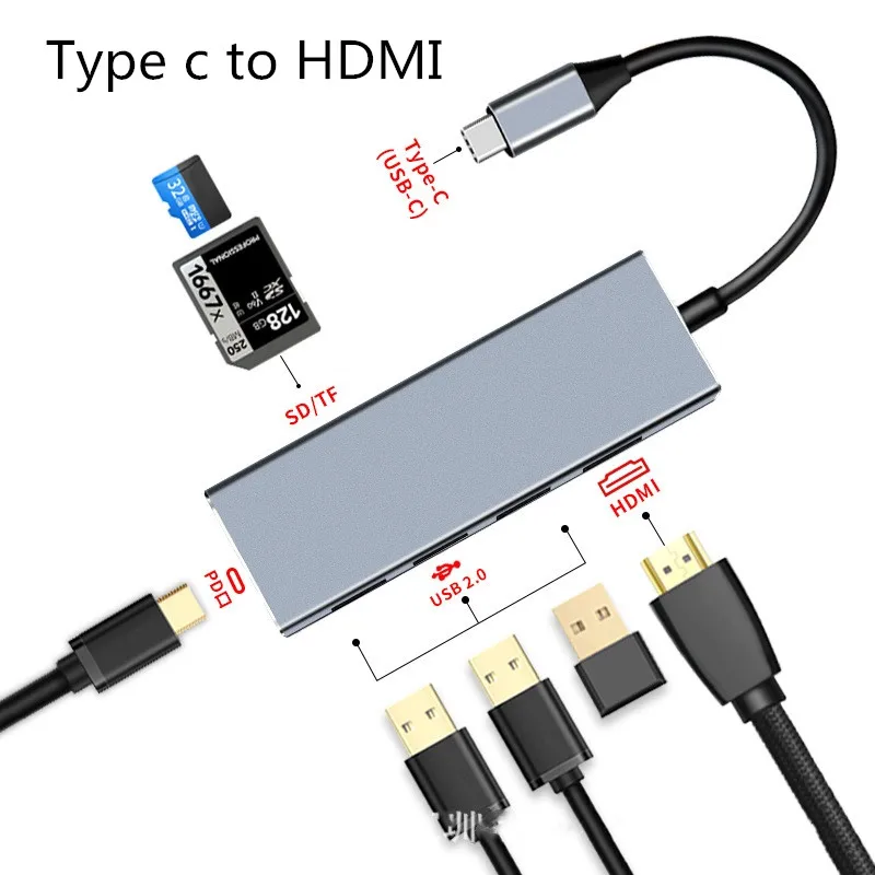 Usb-хаб 4K * 2k Type c к hdmi 3 порта USB2.0 конвертер 7 в 1 2 0 концентратор с SD TF PD зарядкой для