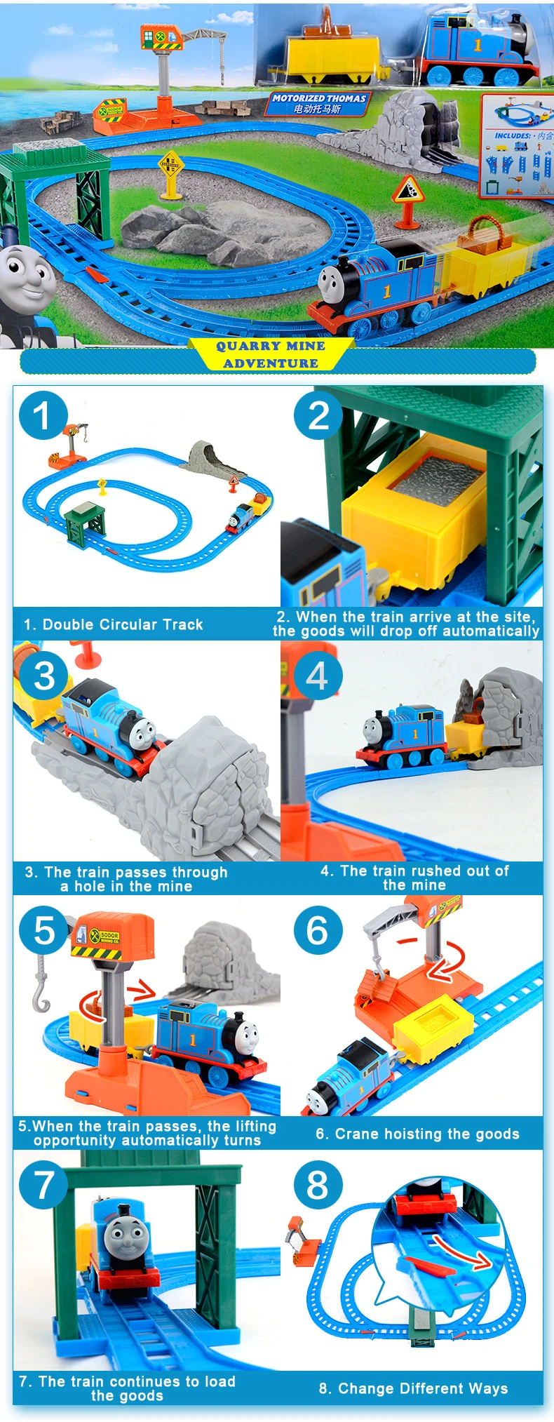 Электрический поезд Thomas& Friends серии карьерные шахты Приключения пластиковая дорожка для паровозика Thomas с подарочной коробкой на день рождения