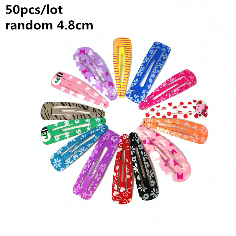Random 4.8cm 50 шт./лот заколки для волос с цветами заколки для волос в горошек заколки для волос с бантиками заколка с мультяшными бабочками заколка для волос карамельного цвета аксессуары для волос для девочек - Цвет: Random 4.8cm