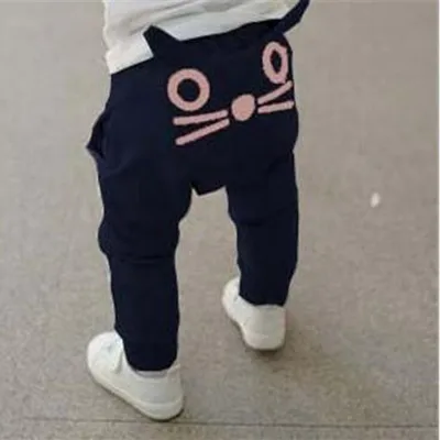 navy blue Милые детские штаны с рисунком из мультфильма, штаны-шаровары для мальчиков, хлопковые брюки с рисунком совы на весну и осень - Цвет: navy blue