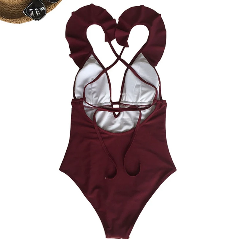 2018 женское пляжное бикини с оборкой Цельный купальник для женщин летний